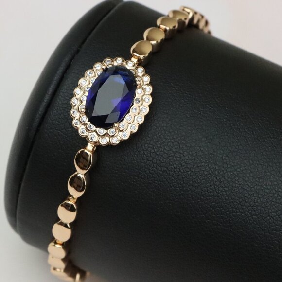 Rose Gold Bracelet with Blue Center Stone, XPBL0681 - Picture 1 of 12